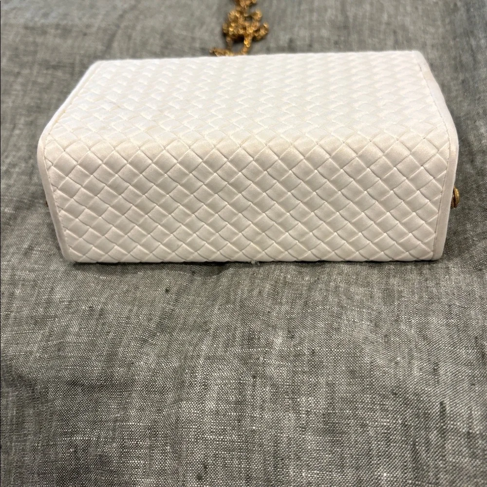 Vintage Saks Fifth Avenue Quilted Box Clutch Crystal Clasp Evening Bag